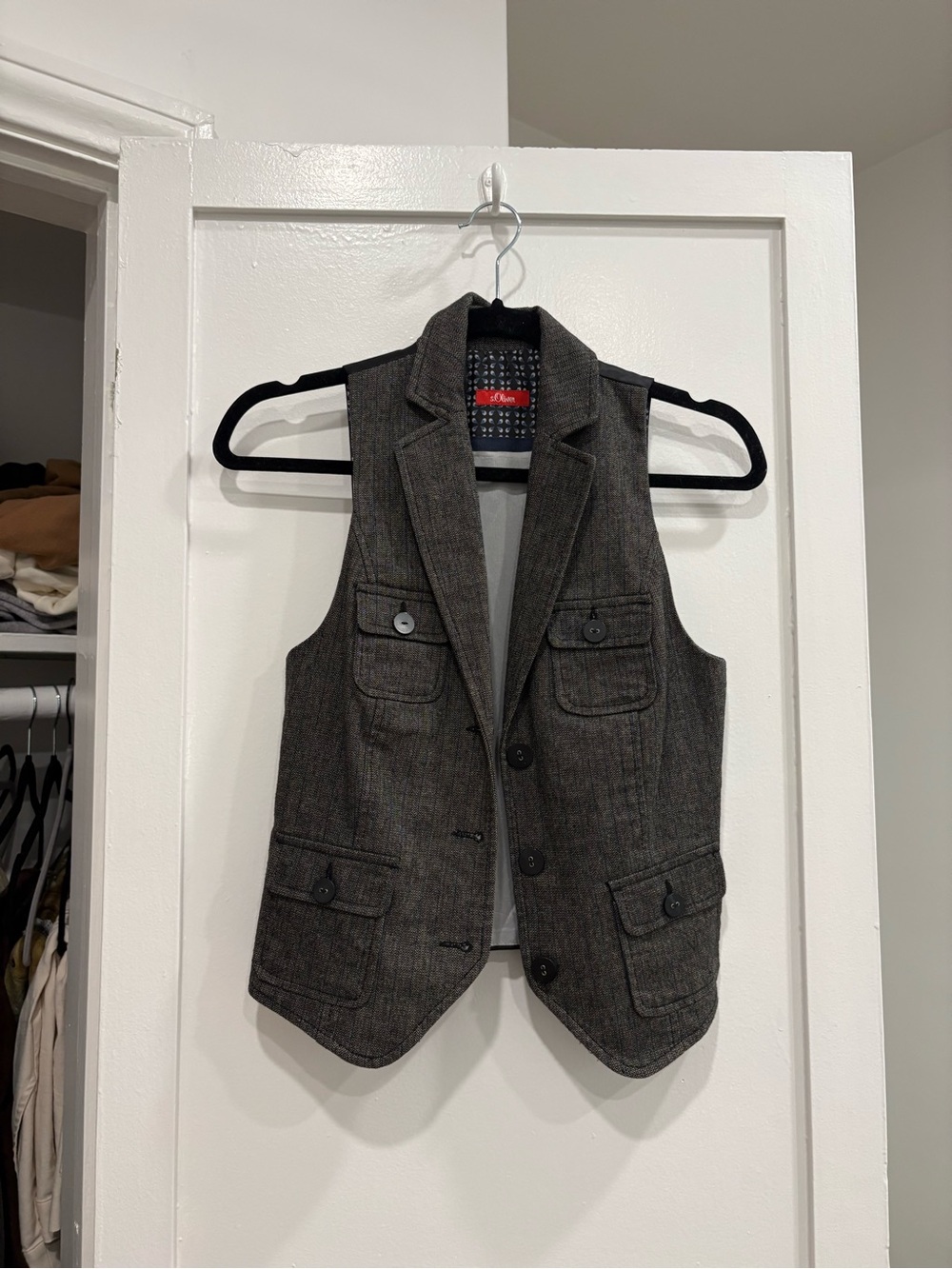Gray Tweed Button-Front Vest